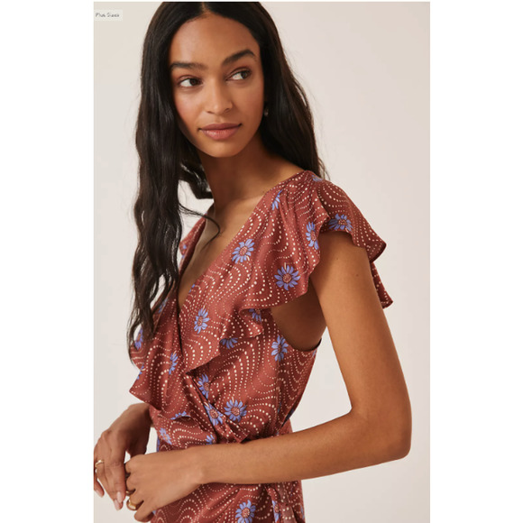Anthropologie Ruffle-Sleeve Printed Wrap Maxi Dress Size S NWT - Picture 4 of 8